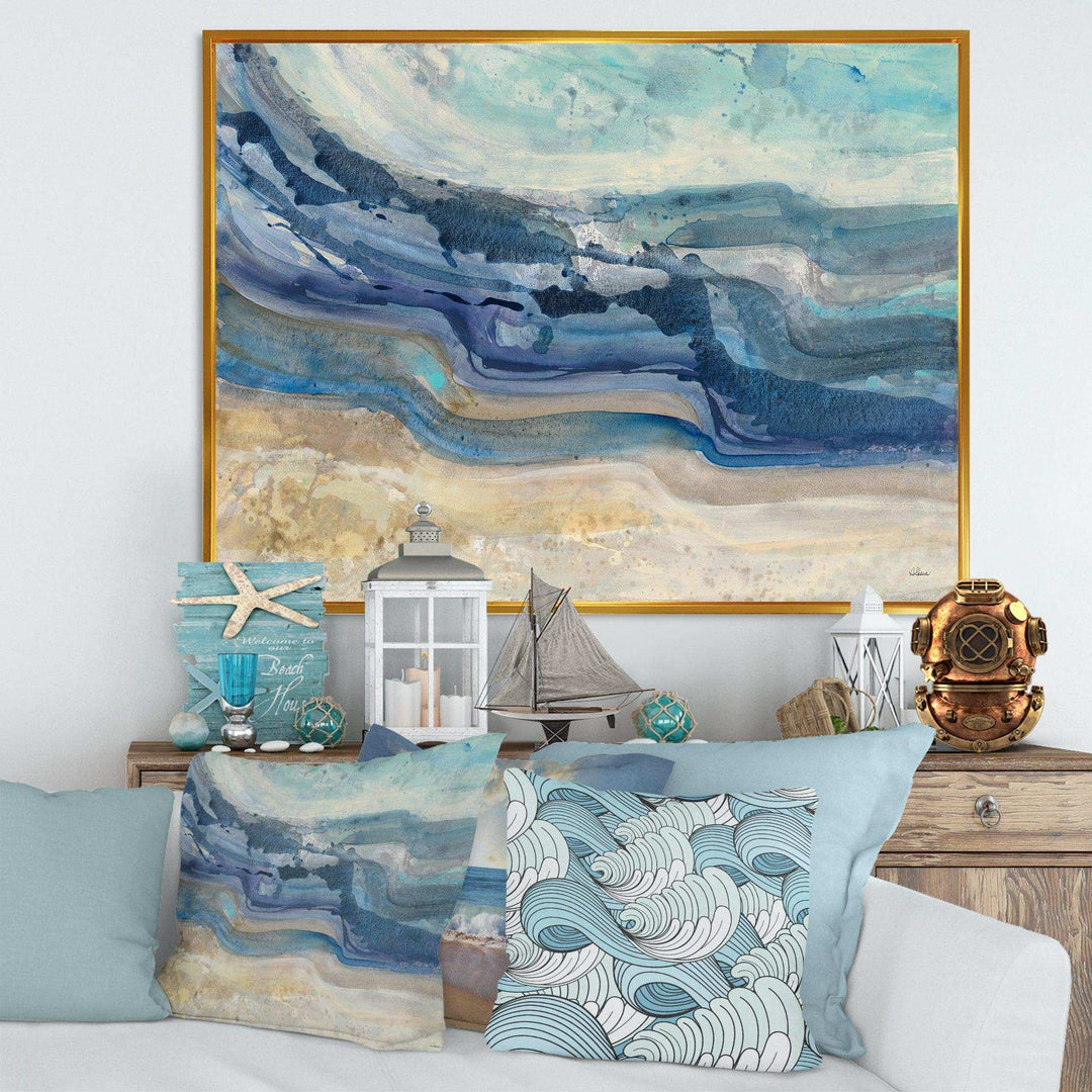 Coast Blue Sea Waves Watercolour - Nautical &amp; Coastal Canvas Wall Art