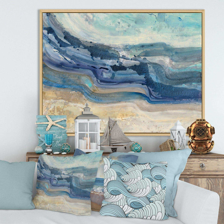 Coast Blue Sea Waves Watercolour - Nautical &amp; Coastal Canvas Wall Art