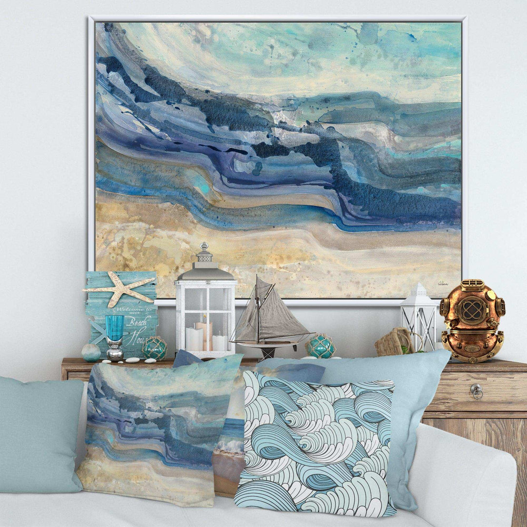 Coast Blue Sea Waves Watercolour - Nautical &amp; Coastal Canvas Wall Art