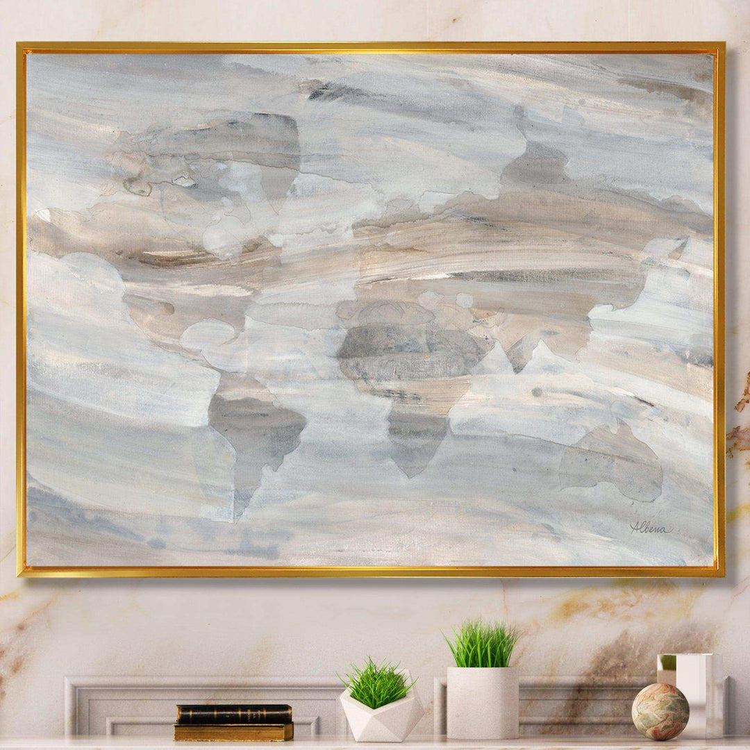 Misty World Map - Traditional Canvas Wall Art