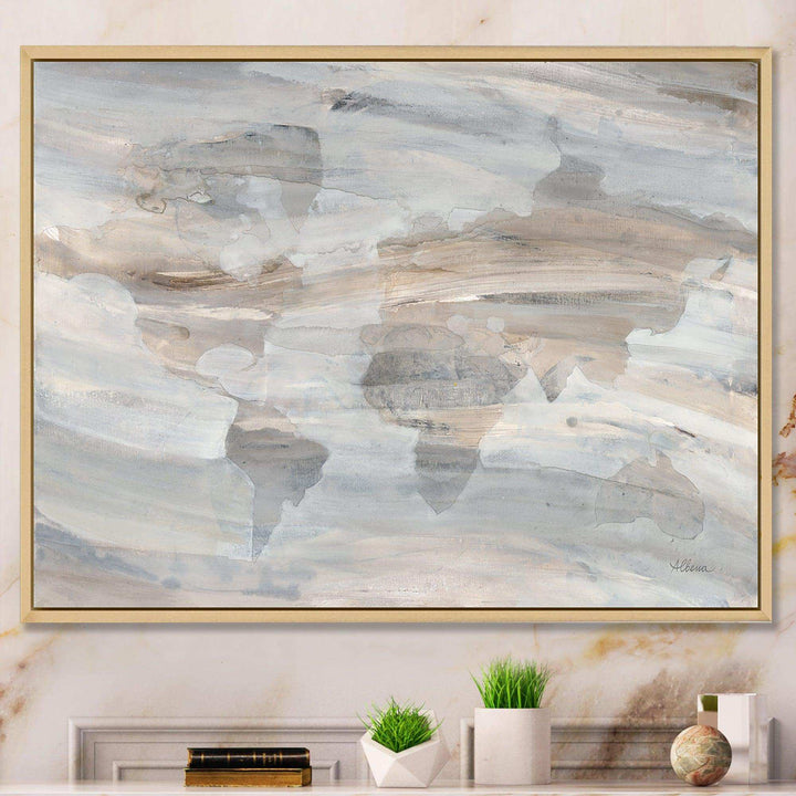 Misty World Map - Traditional Canvas Wall Art