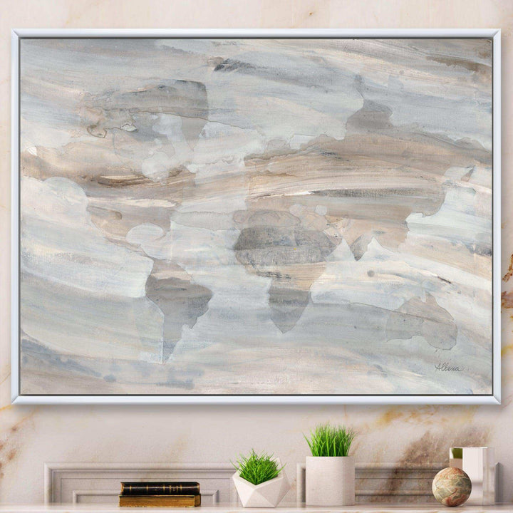 Misty World Map - Traditional Canvas Wall Art