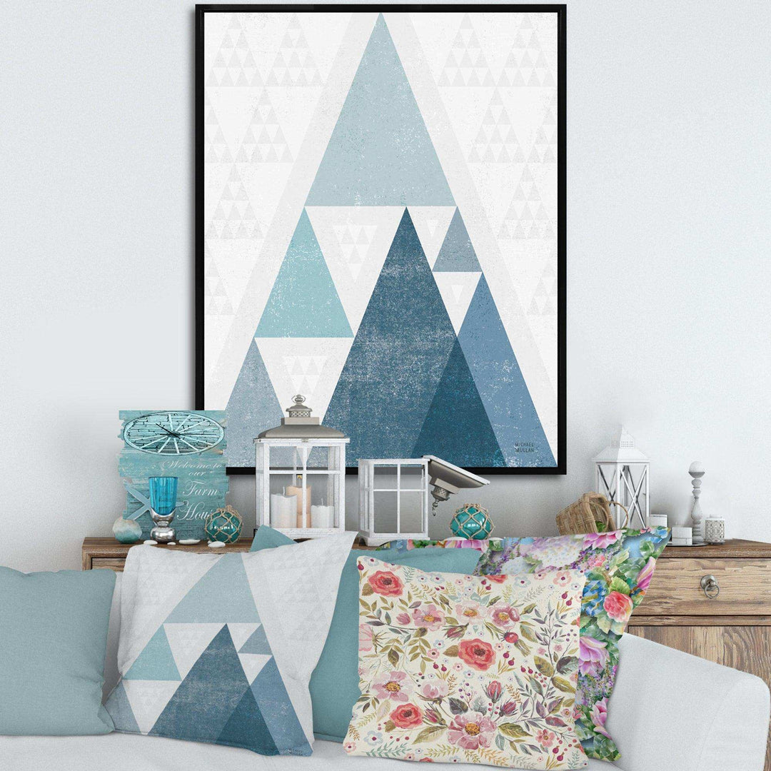 minimal Triangles III Blue - Mid-Century Modern Living Room Wall Decor