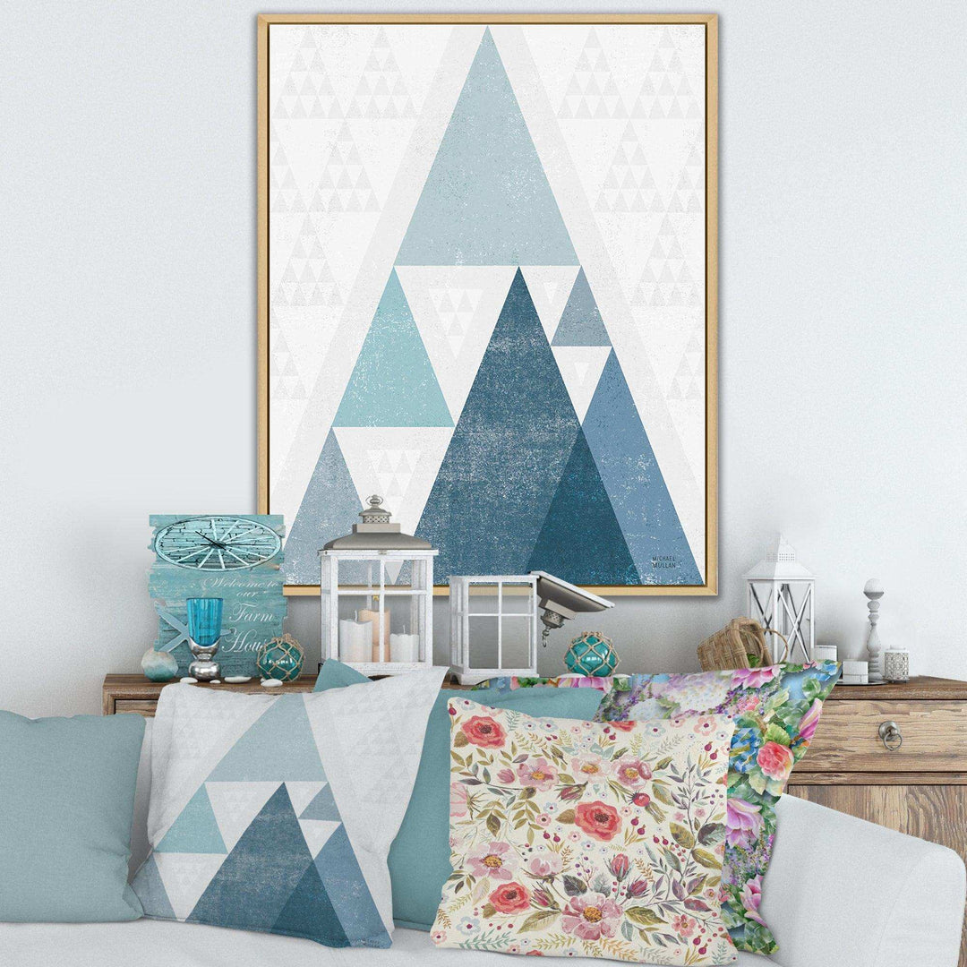 minimal Triangles III Blue - Mid-Century Modern Living Room Wall Decor
