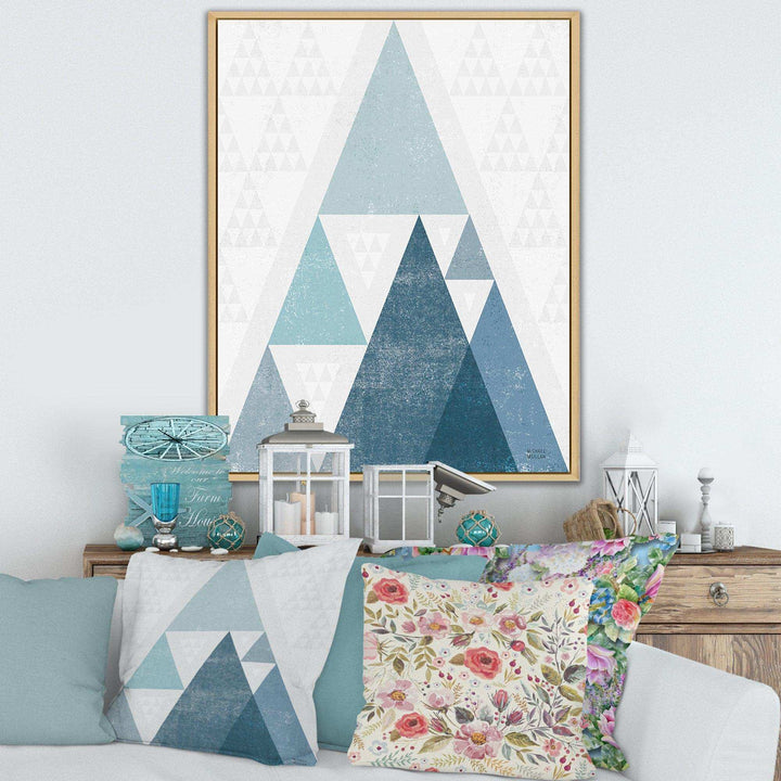 minimal Triangles III Blue - Mid-Century Modern Living Room Wall Decor