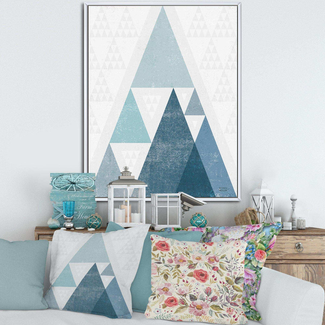 minimal Triangles III Blue - Mid-Century Modern Living Room Wall Decor