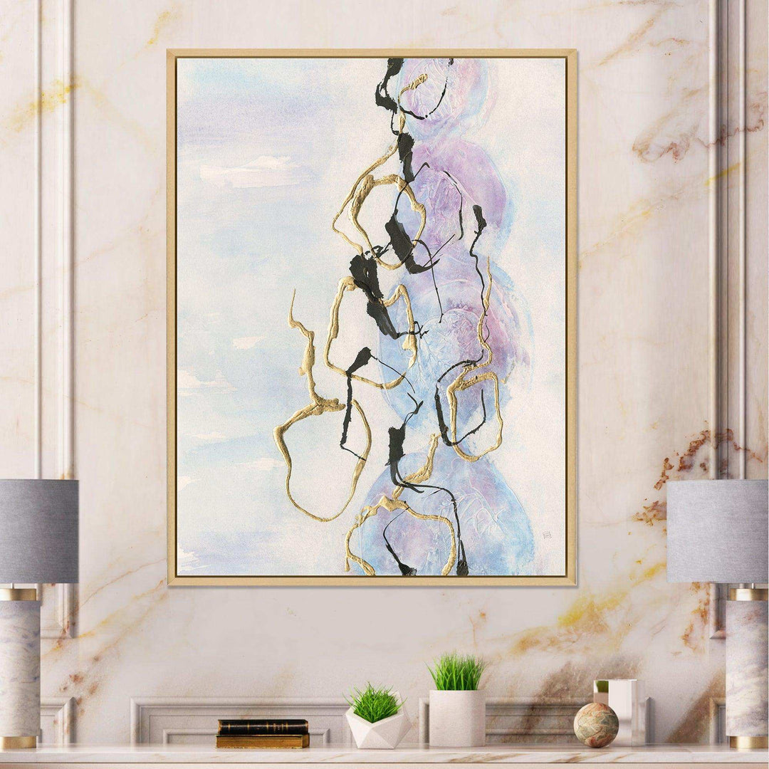 Gold Lines on Pastel I - Shabby Chic Bedroom Wall Art