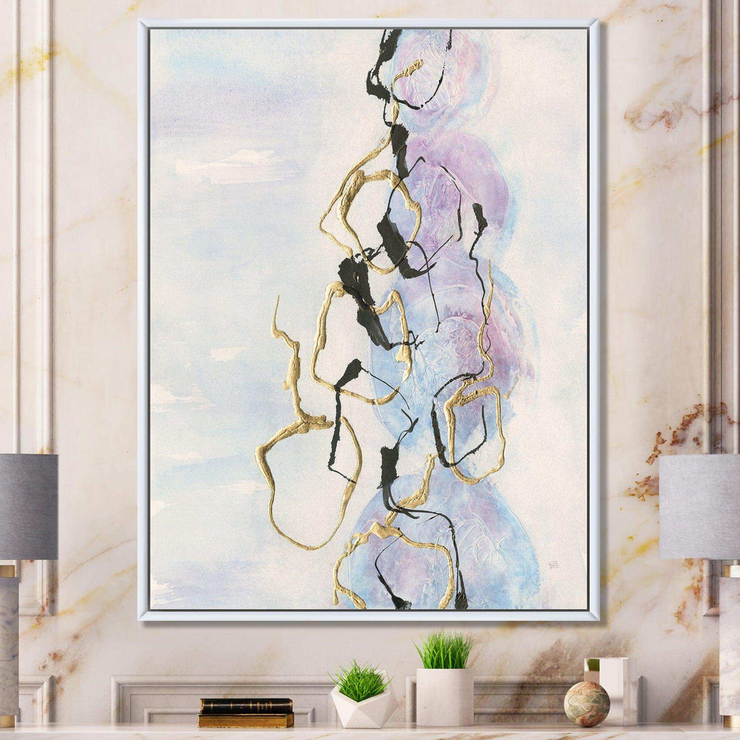 Gold Lines on Pastel I - Shabby Chic Bedroom Wall Art