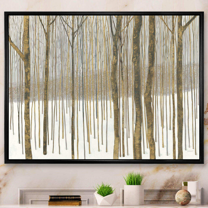 Forest in Winter Gold - Cabin &amp; Lodge Wall Art Prints