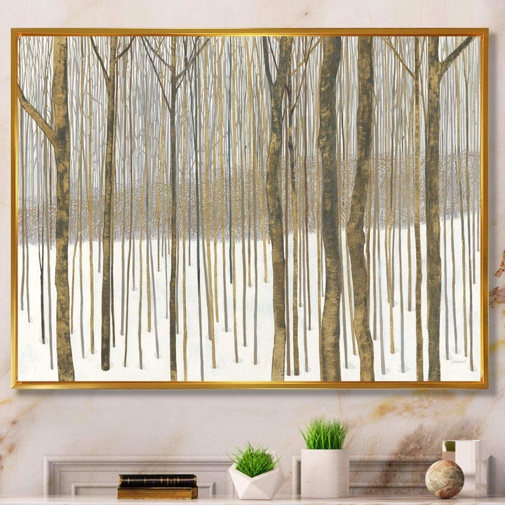 Forest in Winter Gold - Cabin &amp; Lodge Wall Art Prints