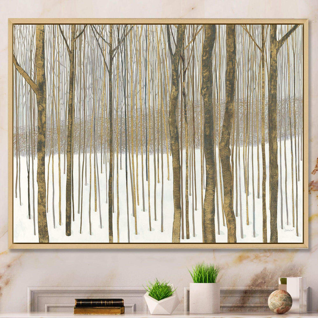 Forest in Winter Gold - Cabin &amp; Lodge Wall Art Prints