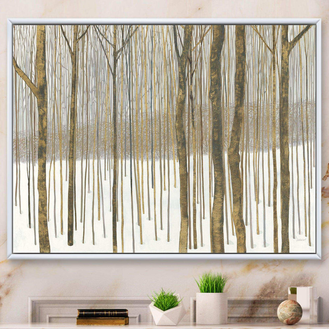 Forest in Winter Gold - Cabin &amp; Lodge Wall Art Prints