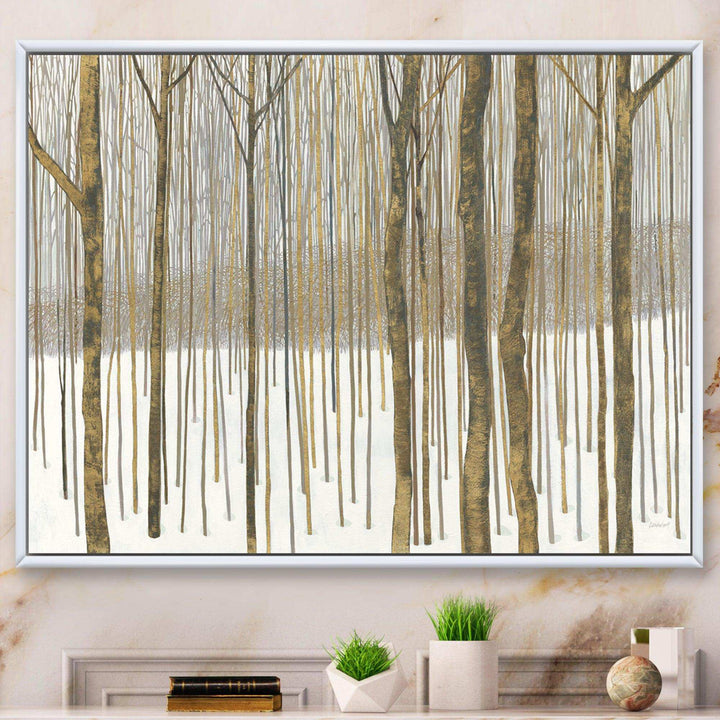 Forest in Winter Gold - Cabin &amp; Lodge Wall Art Prints