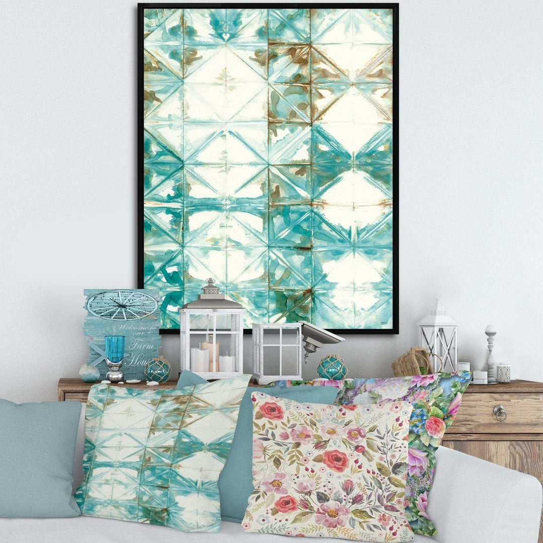 Turquoise Watercolor geometrical IV - Mid-Century Modern Wall Art Prints