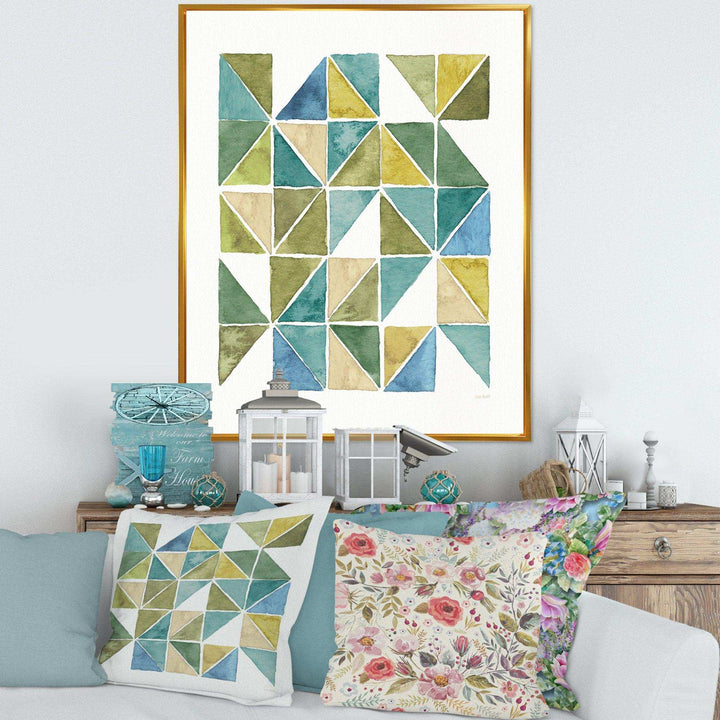 geometric Green Triangle I - Mid-Century Modern Bedroom Wall Art