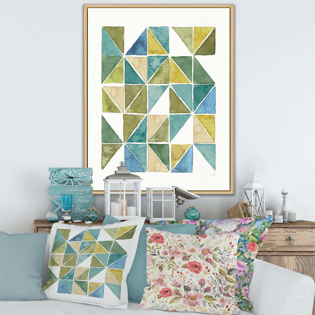 geometric Green Triangle I - Mid-Century Modern Bedroom Wall Art