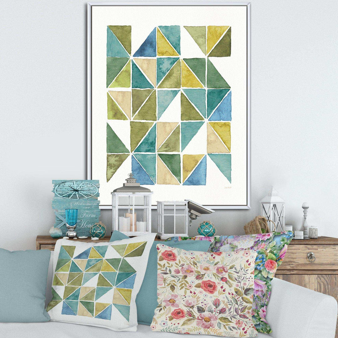 geometric Green Triangle I - Mid-Century Modern Bedroom Wall Art