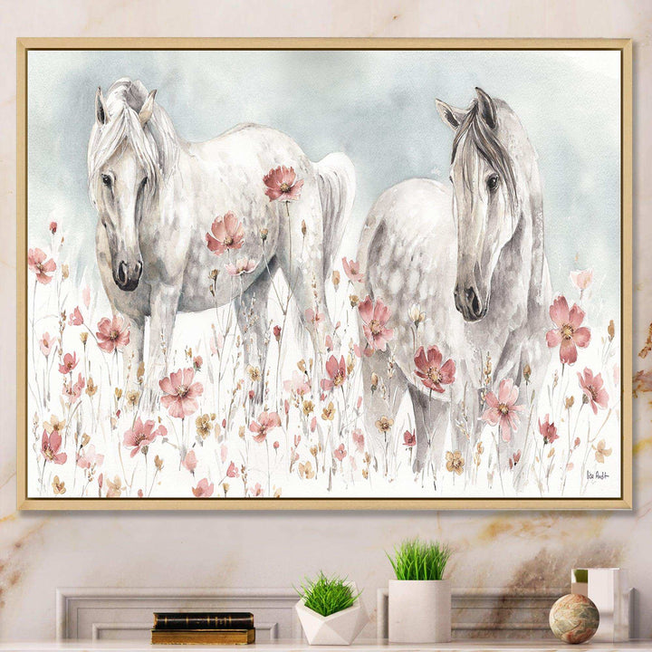 watercolors Pink Wild Horses