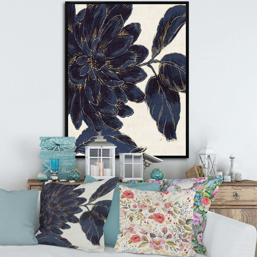 Indigo Gold Metallic Flower - Traditional Living Room Wall Decor