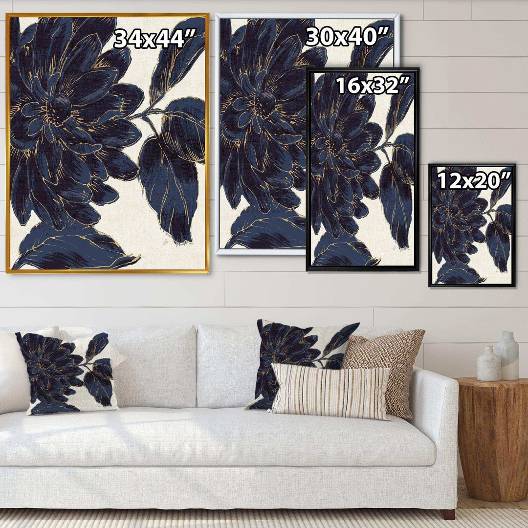 Indigo Gold Metallic Flower - Traditional Living Room Wall Decor