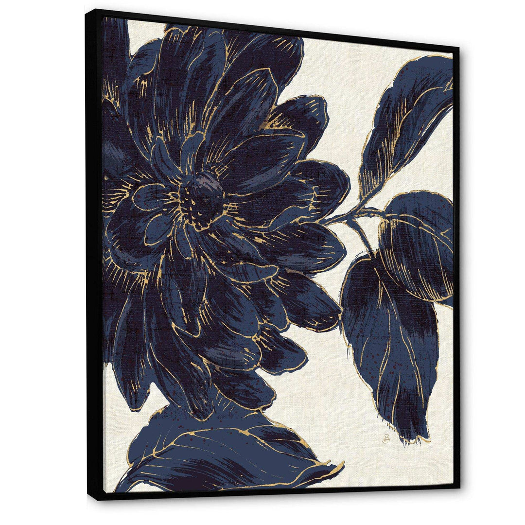 Indigo Gold Metallic Flower - Traditional Living Room Wall Decor