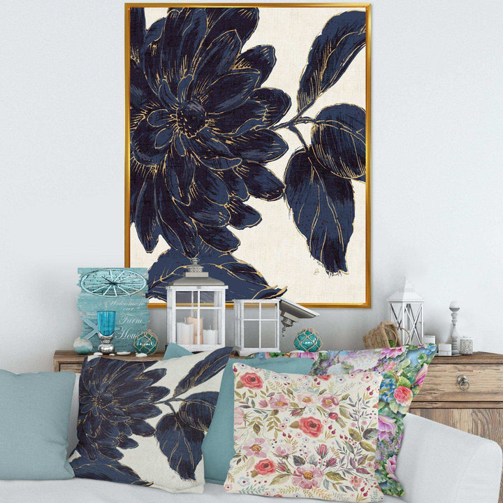 Indigo Gold Metallic Flower - Traditional Living Room Wall Decor