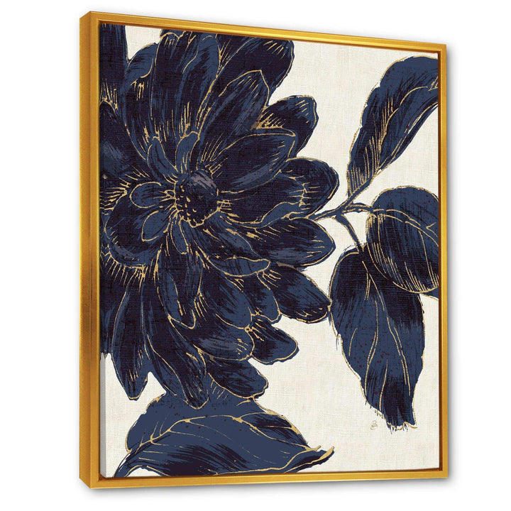 Indigo Gold Metallic Flower - Traditional Living Room Wall Decor
