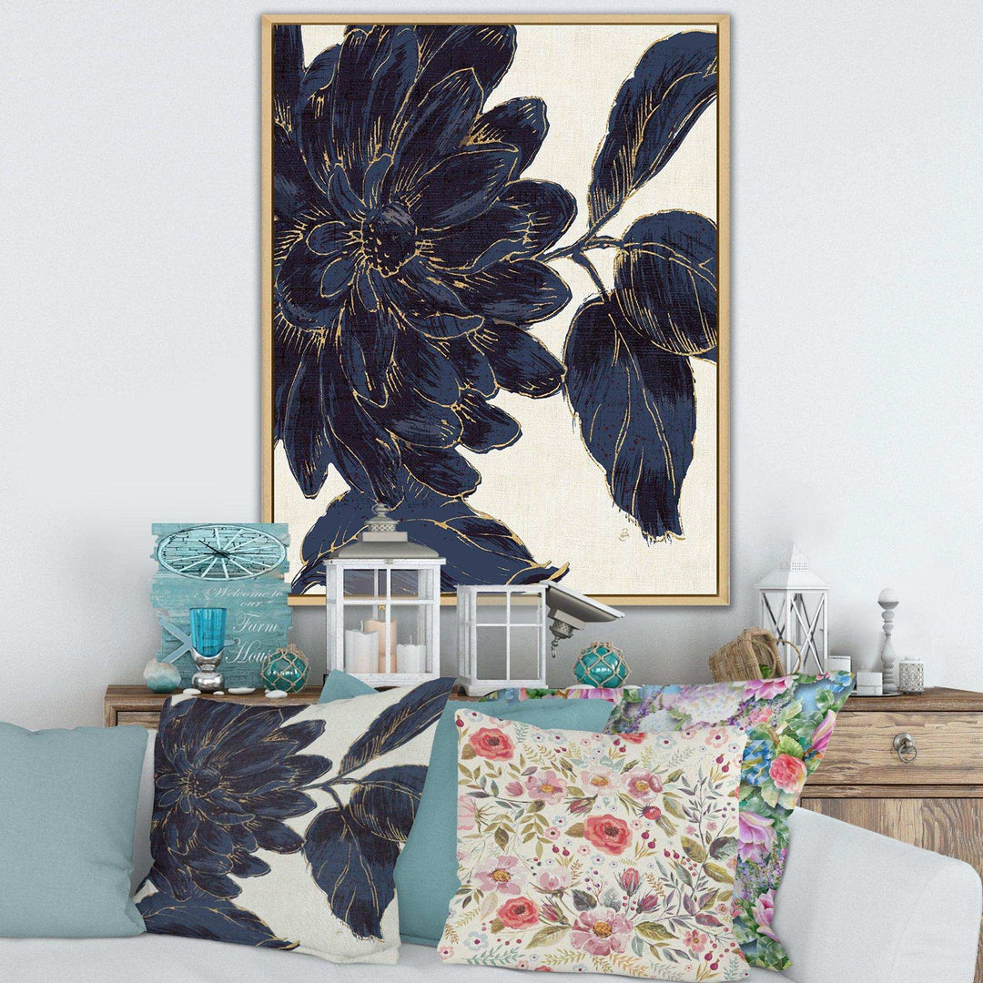 Indigo Gold Metallic Flower - Traditional Living Room Wall Decor