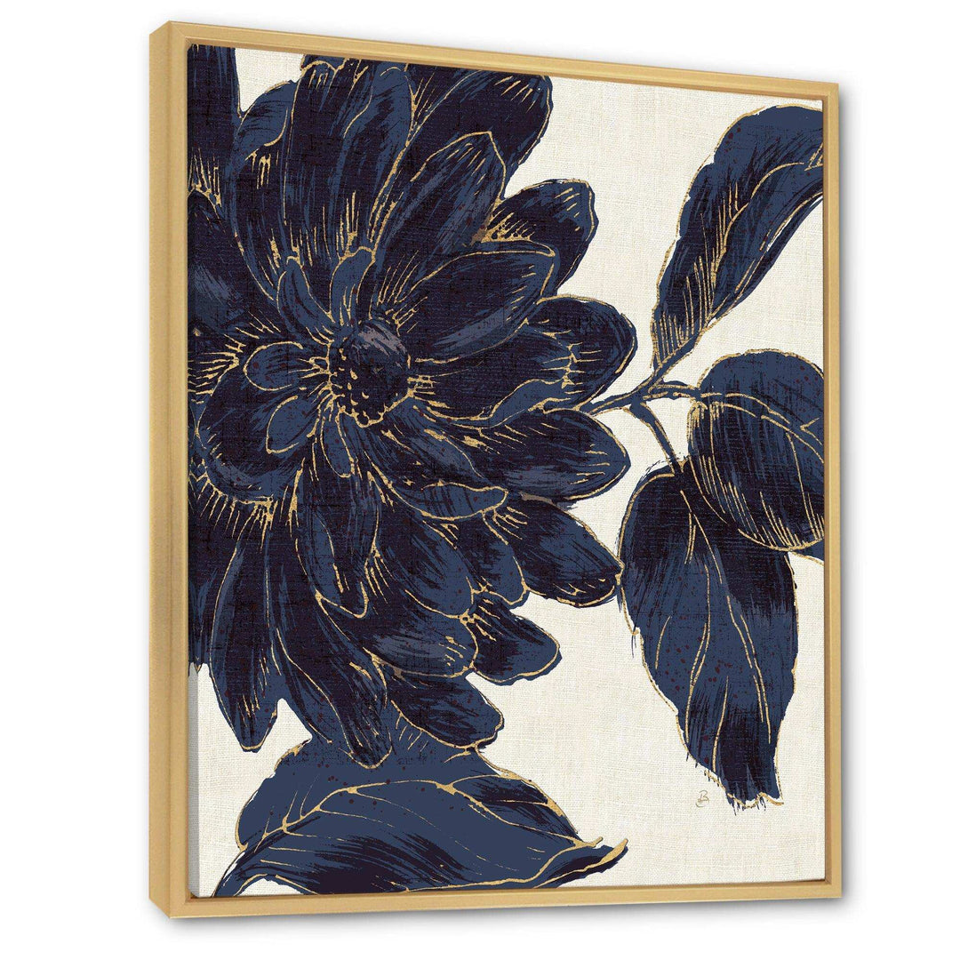 Indigo Gold Metallic Flower - Traditional Living Room Wall Decor