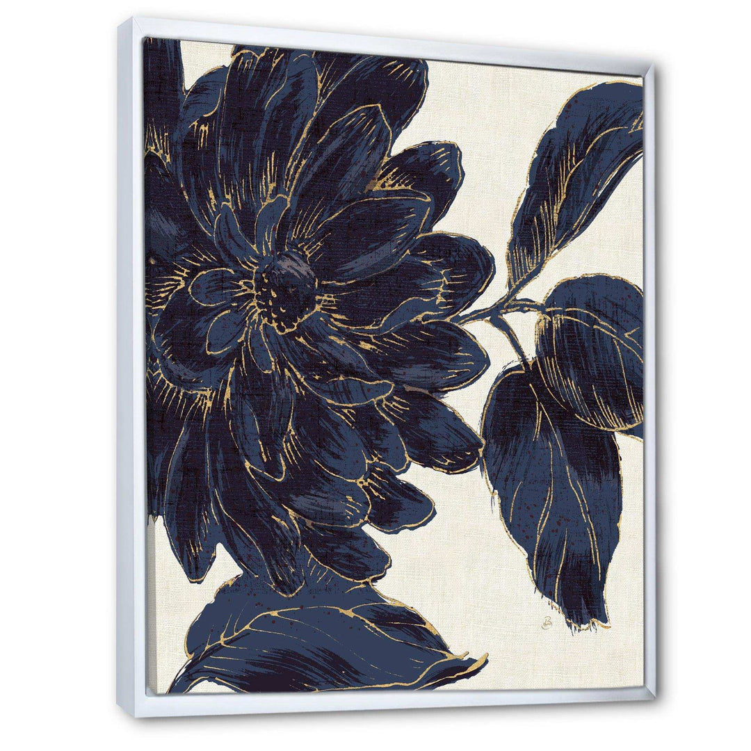 Indigo Gold Metallic Flower - Traditional Living Room Wall Decor