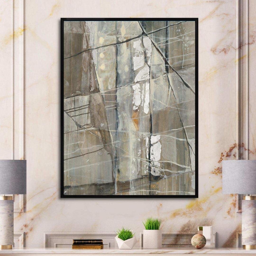 Grey Silver Geometric Composition - Modern Living Room Wall Decor