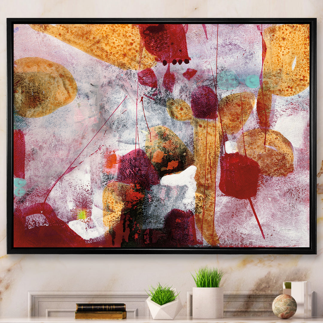 Abstract Watercolor with Red and Yellow Framed Canvas Vibrant Black - 1.5" Thick