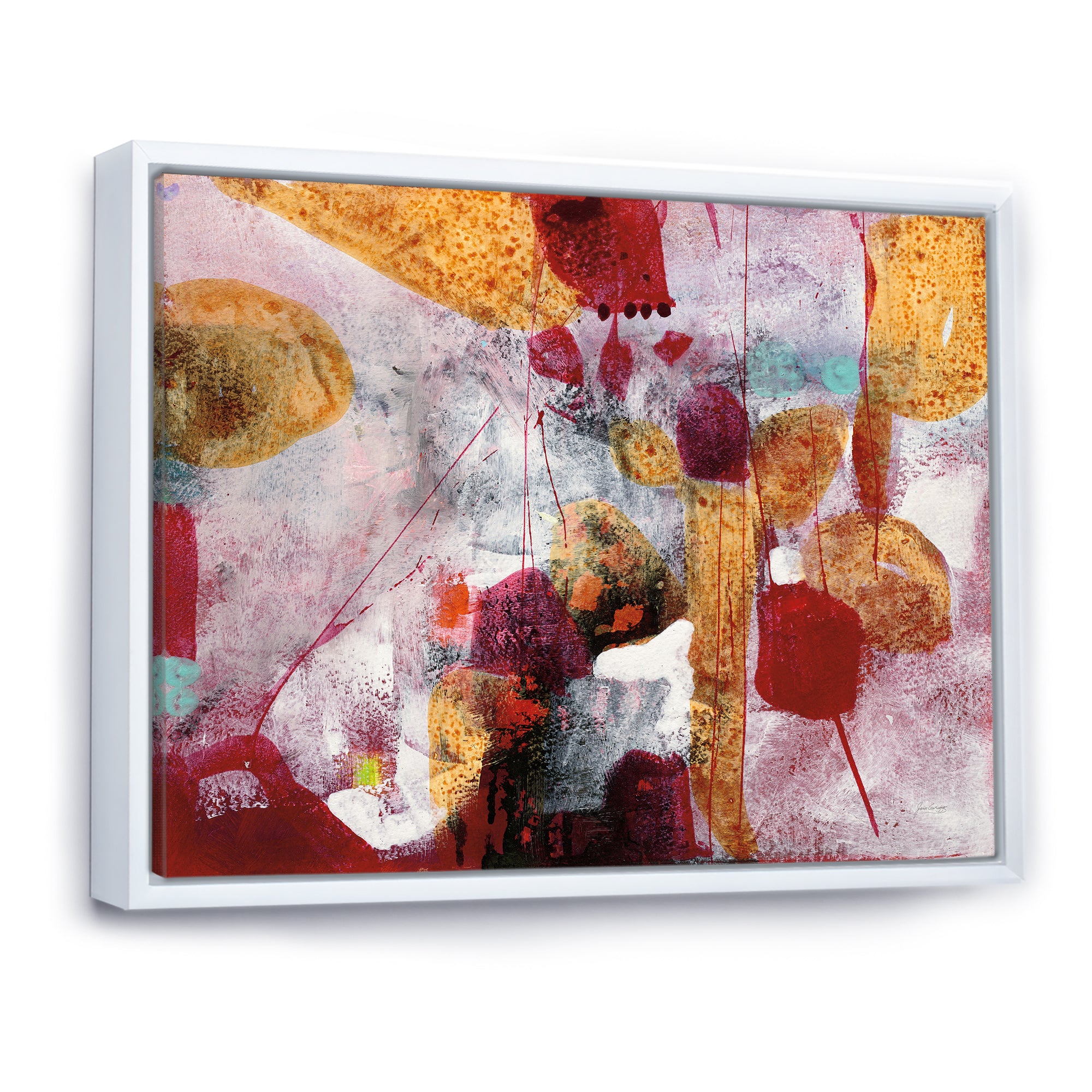 Abstract Watercolor with Red and Yellow Framed Canvas Matte White - 1.5" Thick