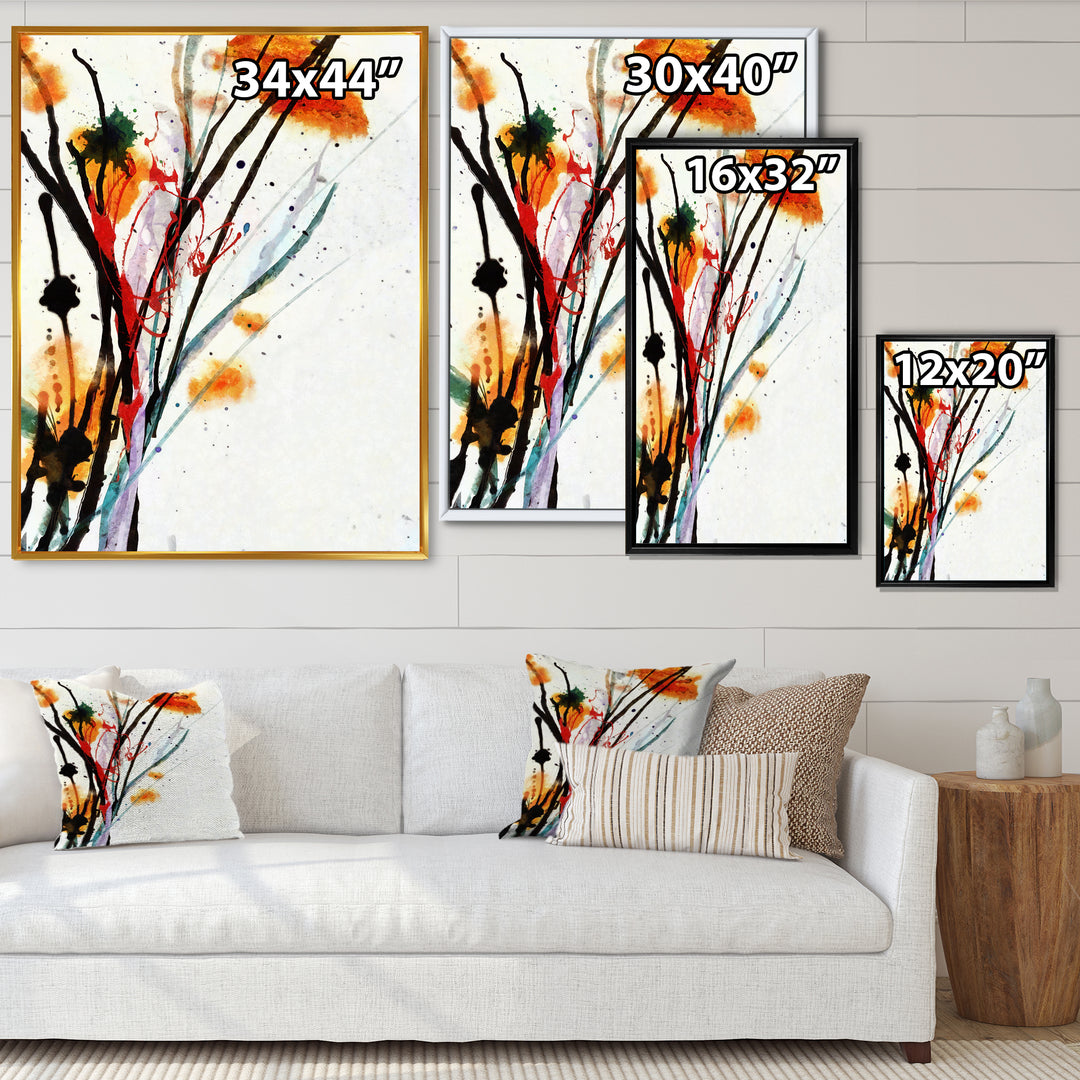 Abstract Orange Flowers Framed Print Matte White - 1.5" Width