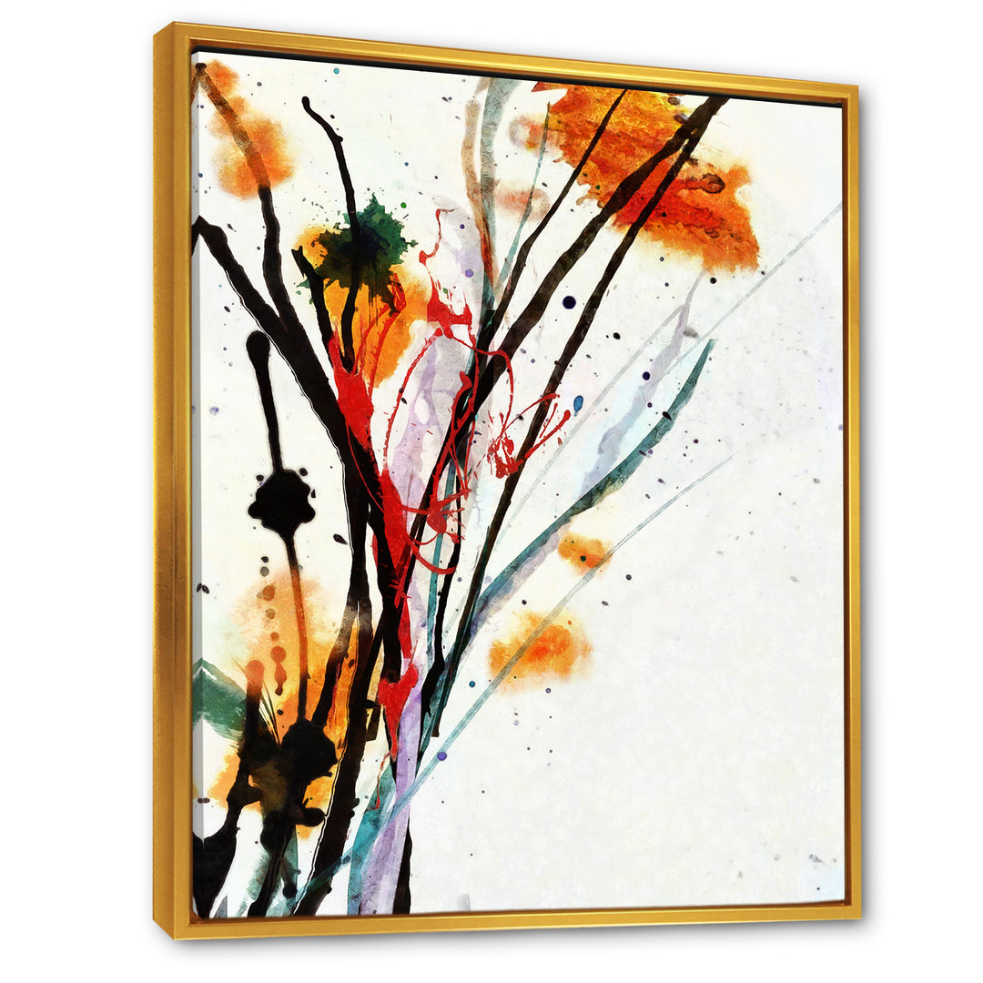 Abstract Orange Flowers Framed Canvas Vibrant Gold - 1.5" Thick