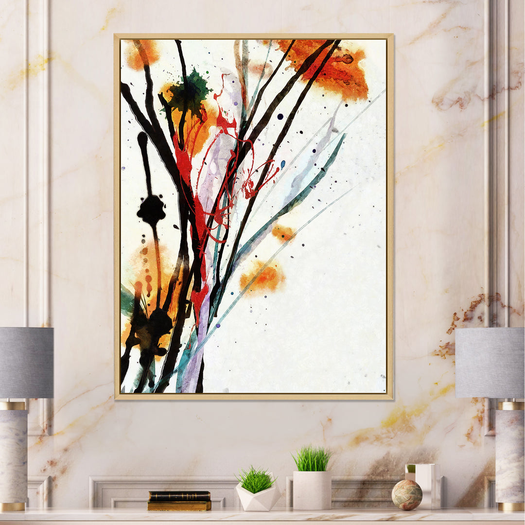 Abstract Orange Flowers Framed Canvas Matte White - 1.5" Thick