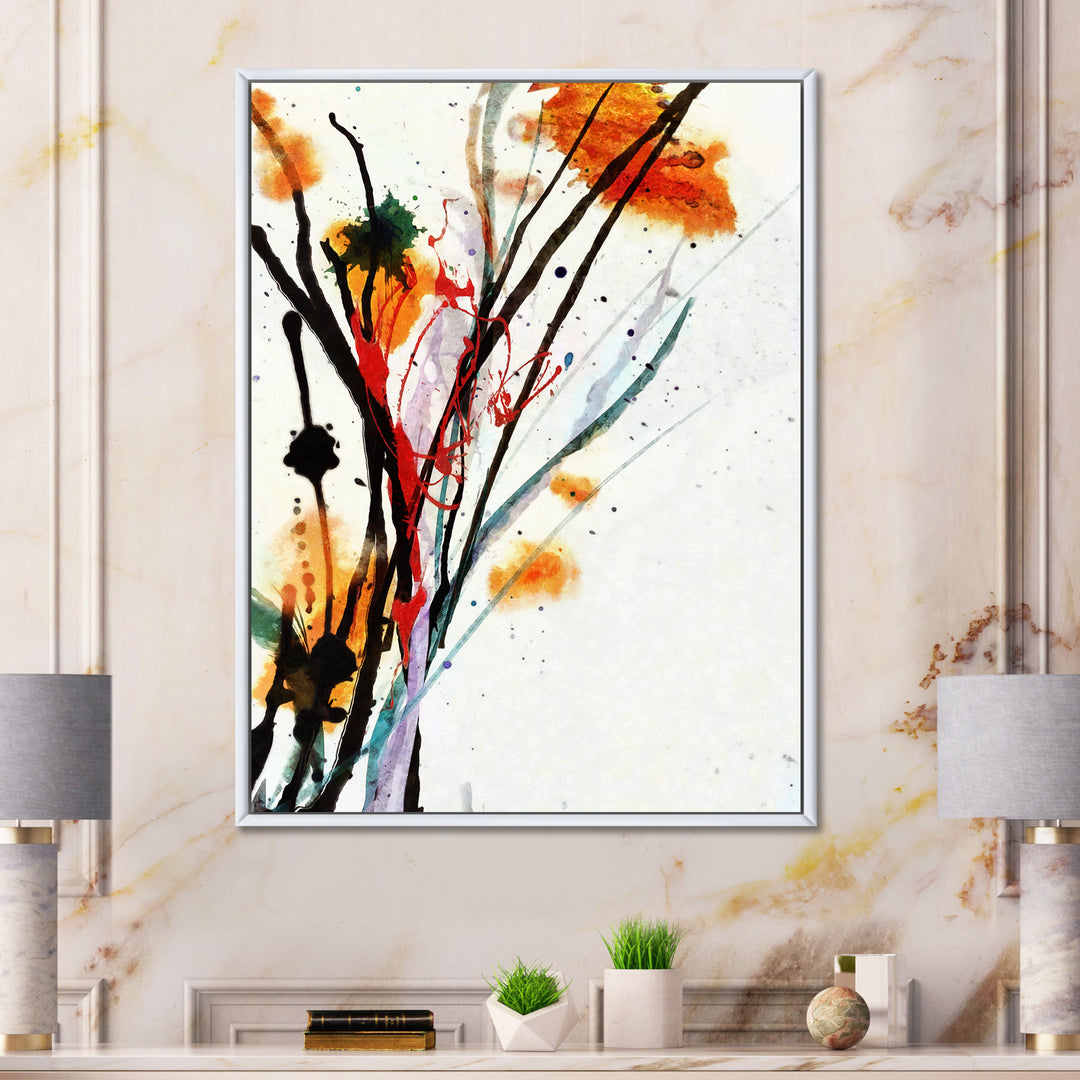 Abstract Orange Flowers Framed Canvas Matte White - 1.5" Thick