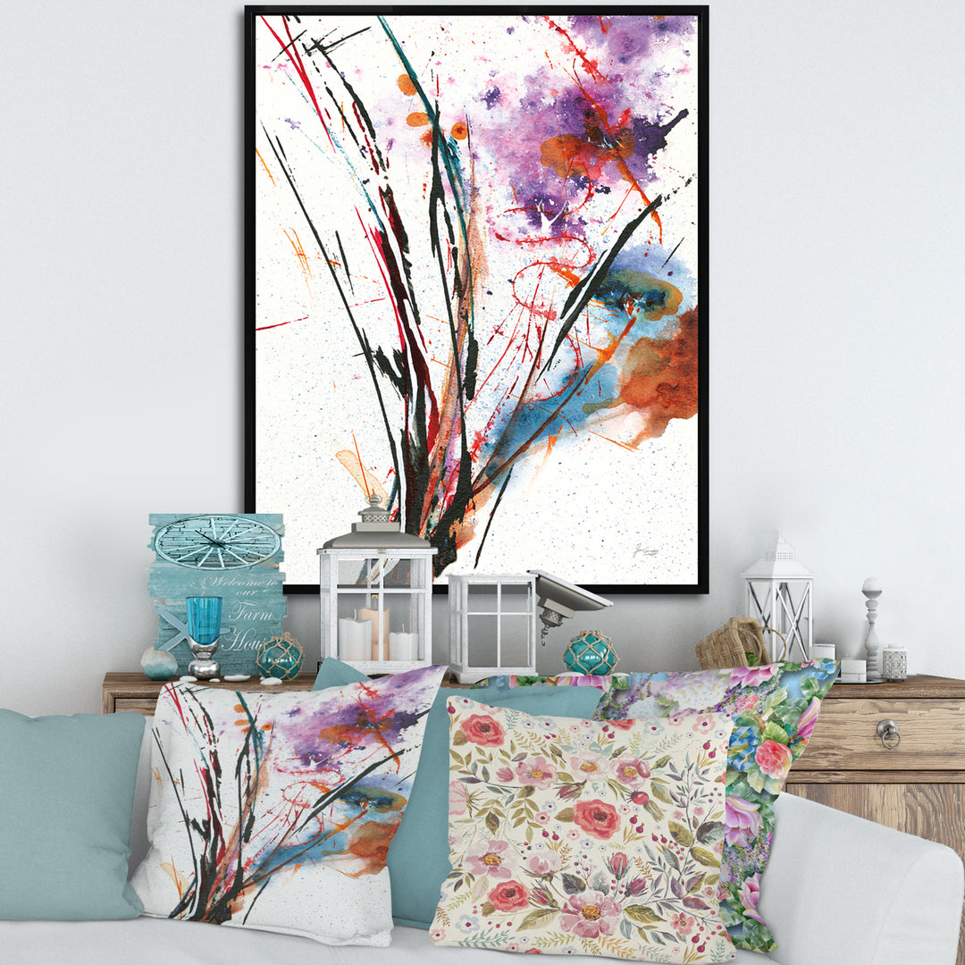 Abstract Purple and Blue Flowers Framed Canvas Vibrant Black - 1.5" Thick