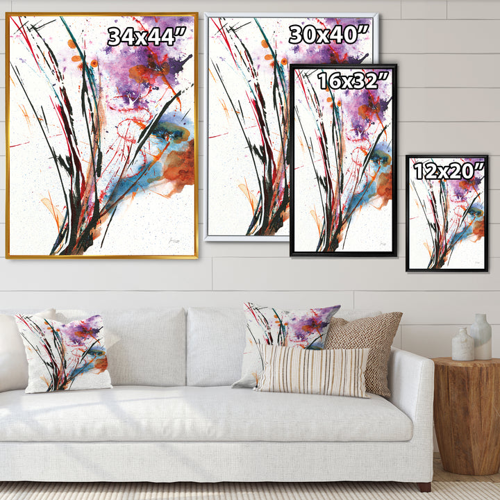 Abstract Purple and Blue Flowers Framed Print Matte White - 1.5" Width