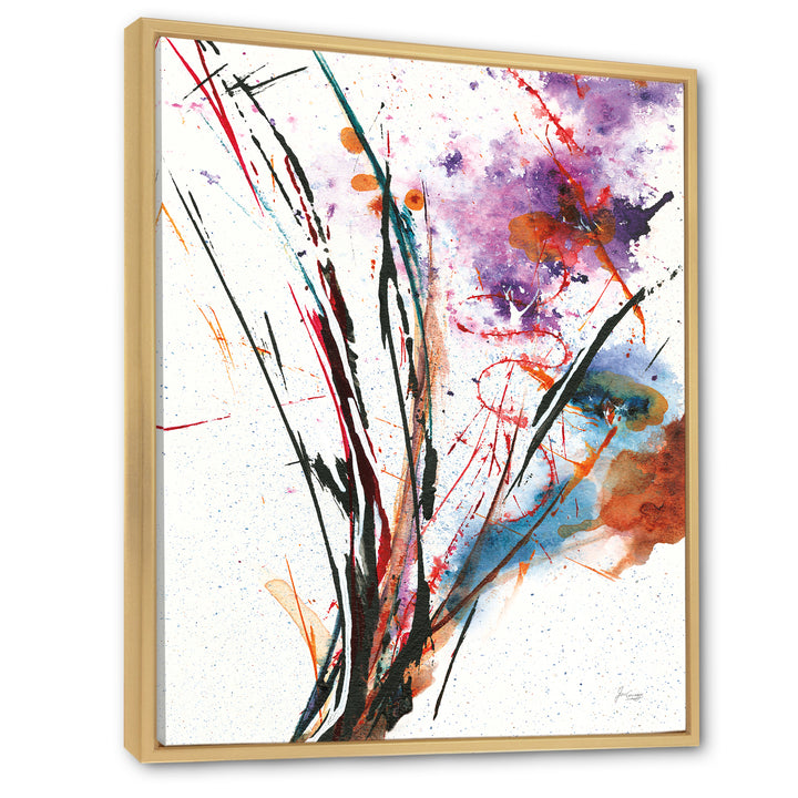 Abstract Purple and Blue Flowers Framed Canvas Matte White - 1.5" Thick