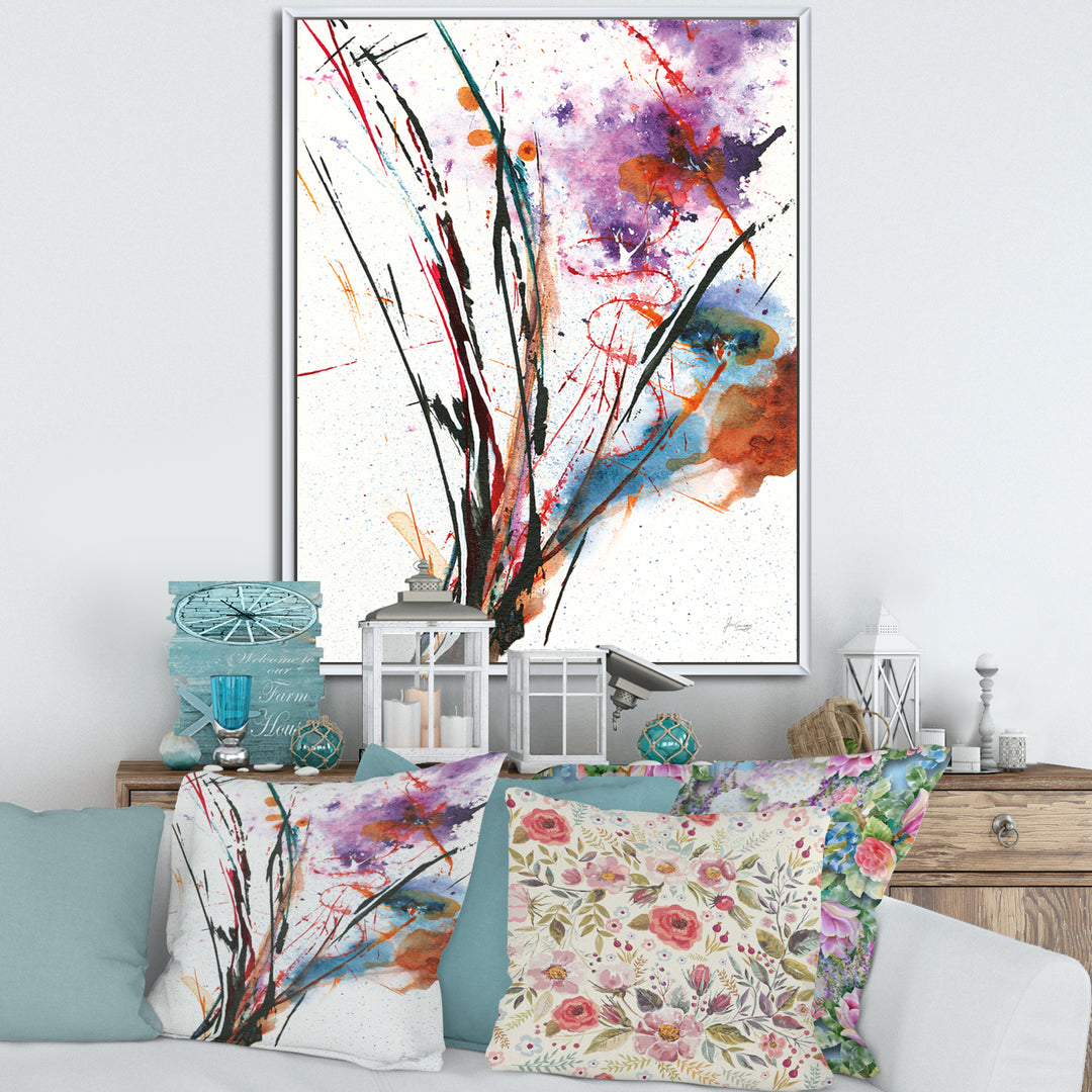 Abstract Purple and Blue Flowers Framed Canvas Matte White - 1.5" Thick