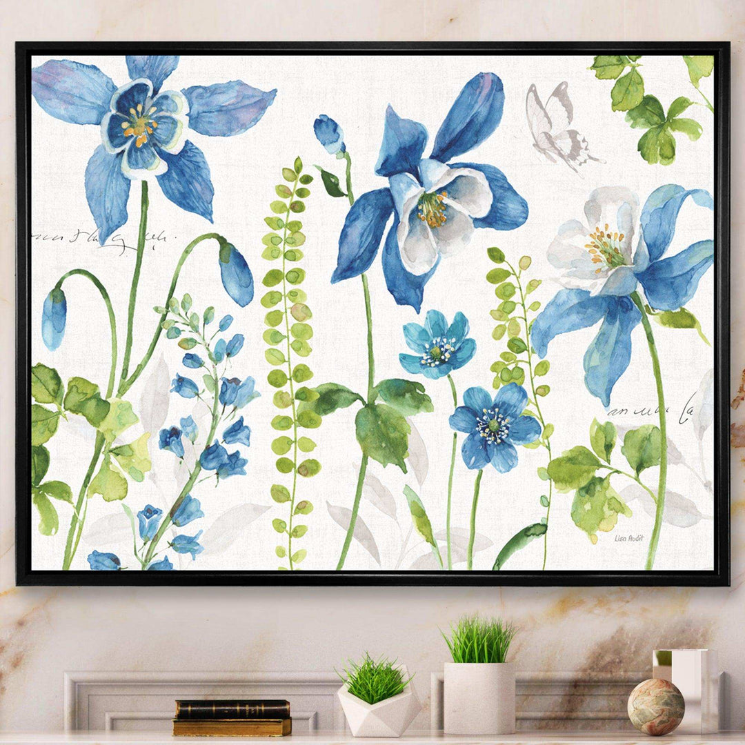 Bluebell and Columbine Wild Flowers with Butterfly