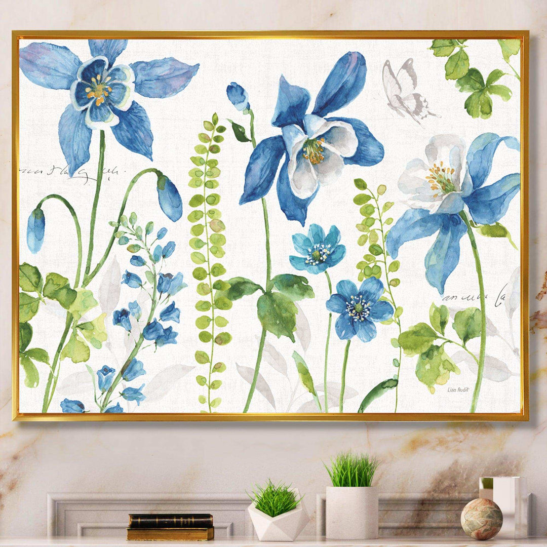 Bluebell and Columbine Wild Flowers with Butterfly