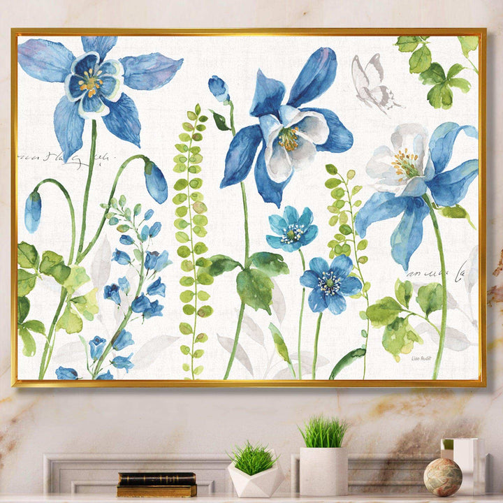 Bluebell and Columbine Wild Flowers with Butterfly