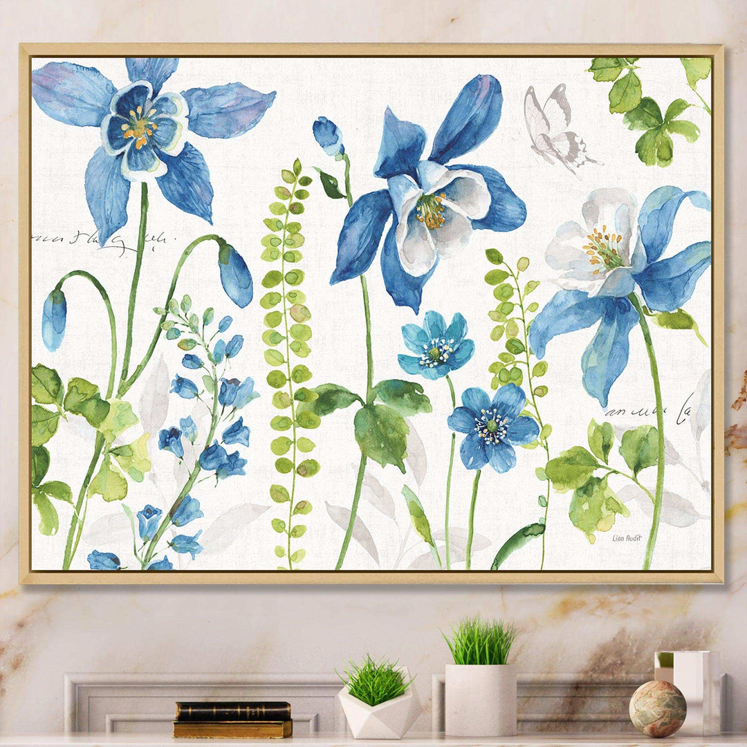 Bluebell and Columbine Wild Flowers with Butterfly