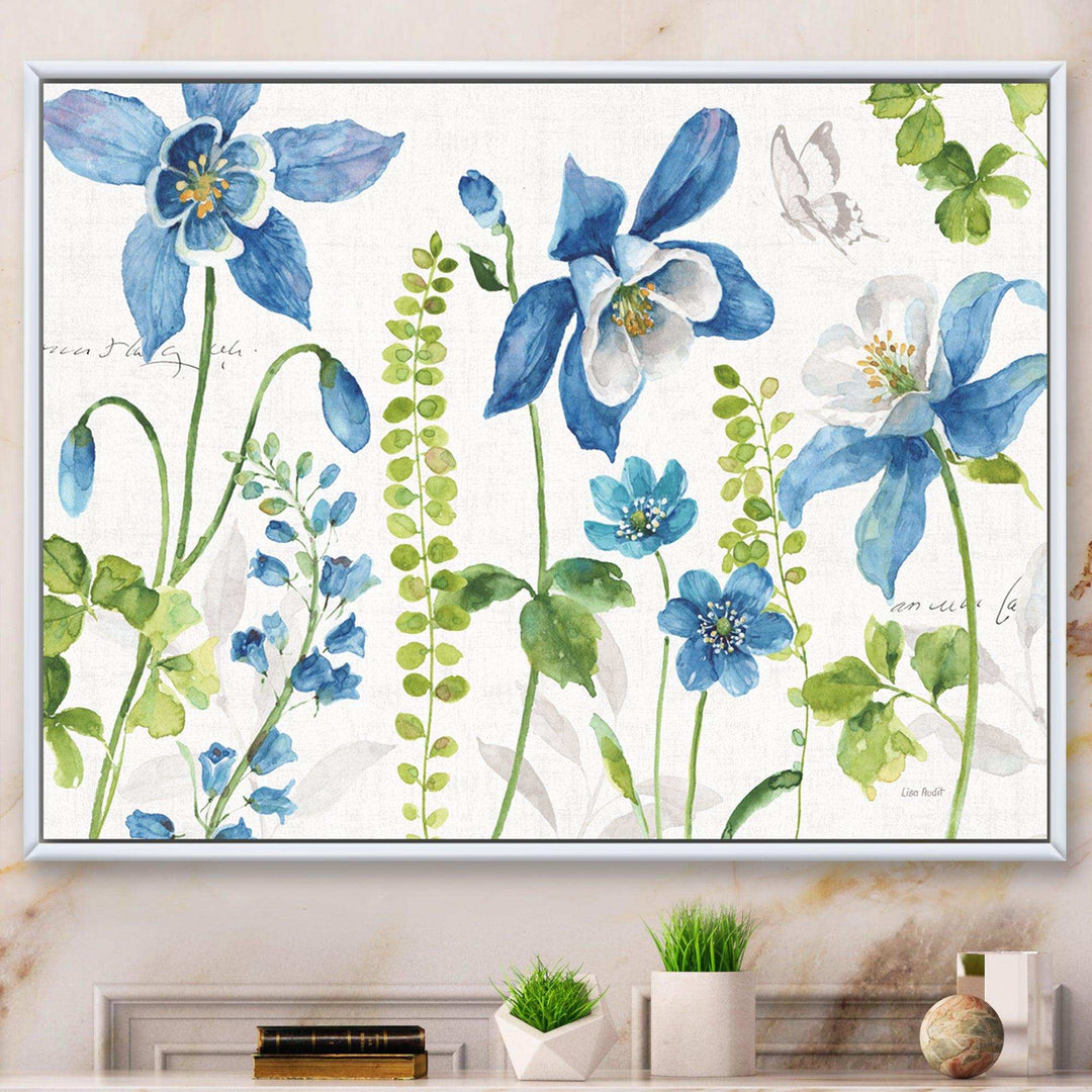 Bluebell and Columbine Wild Flowers with Butterfly