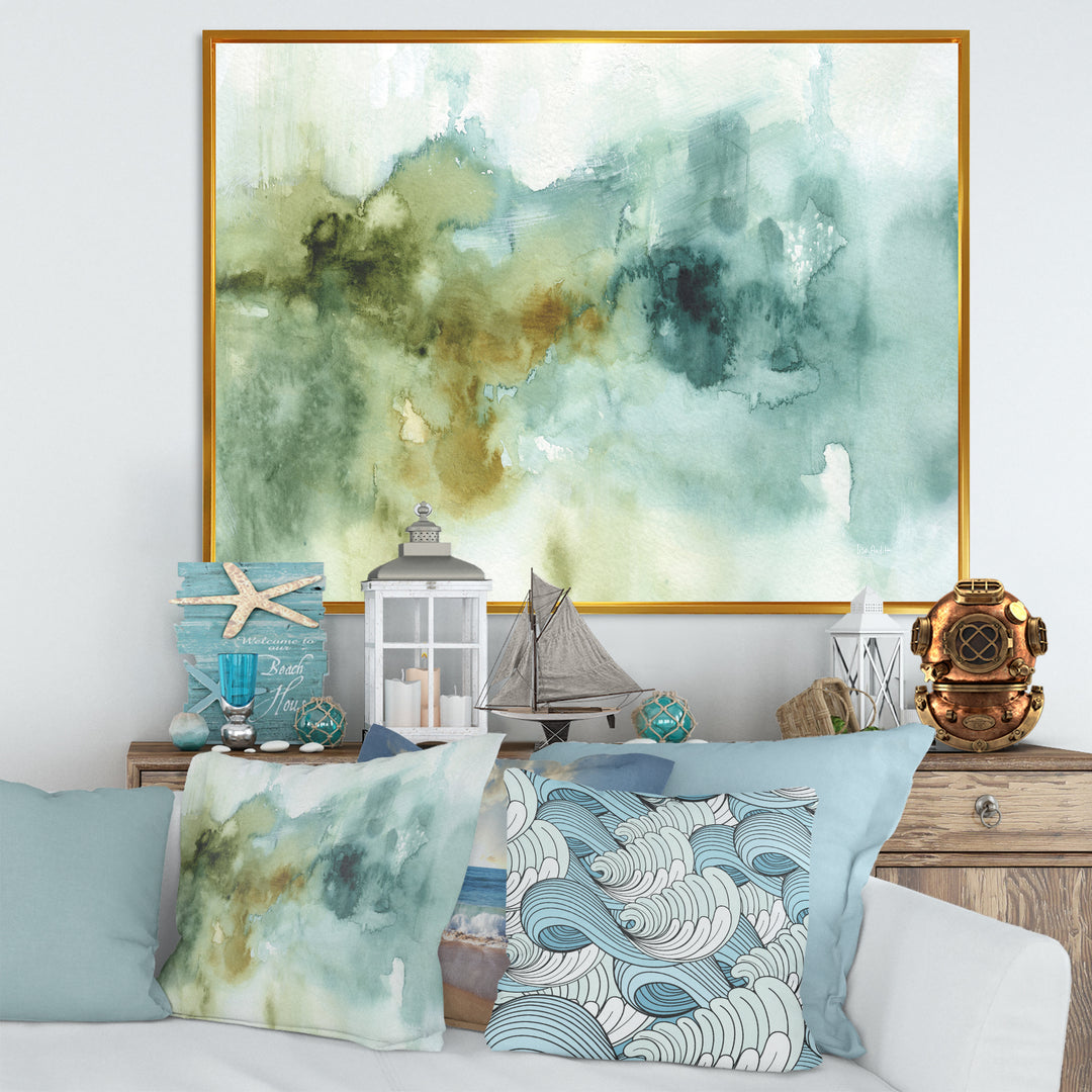 Abstract Watercolor Green House Framed Canvas Vibrant Gold - 1.5" Thick