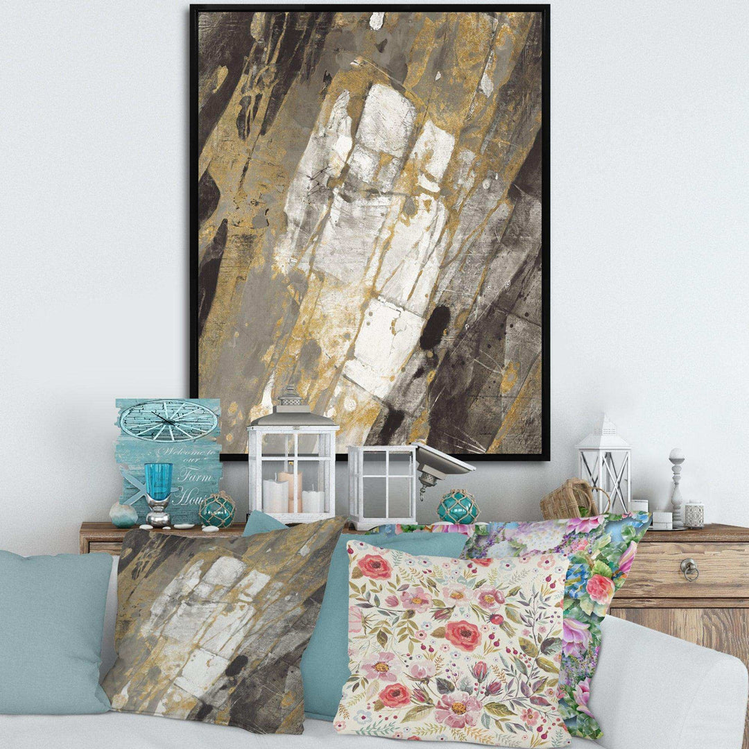 Gold, Black and White Hanpainted Abstract - Traditional Wall Art Prints