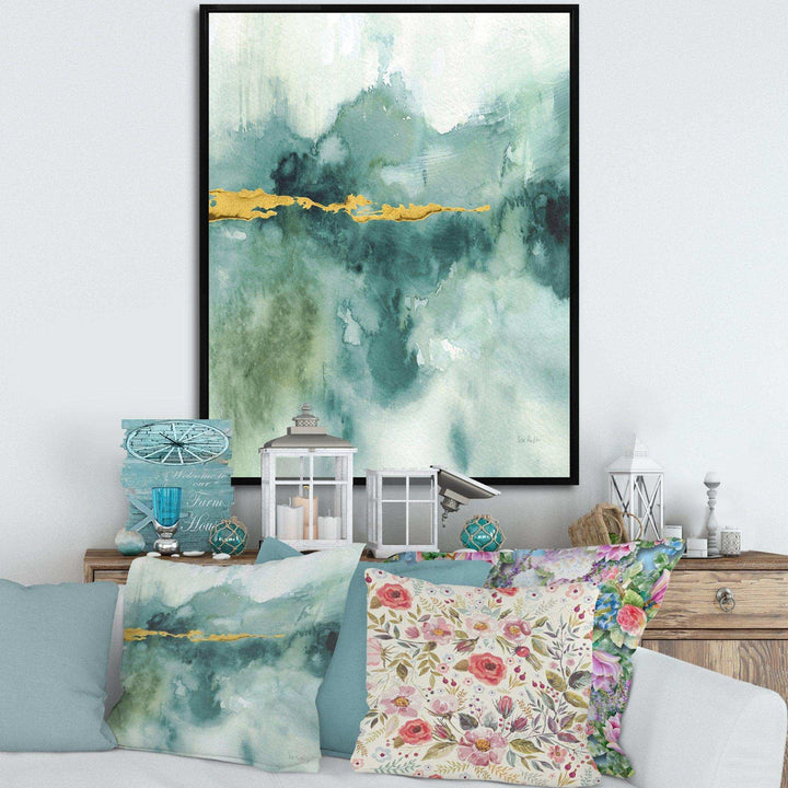 Blue Watercolor Impression with Gold - Traditional Living Room Wall Decor