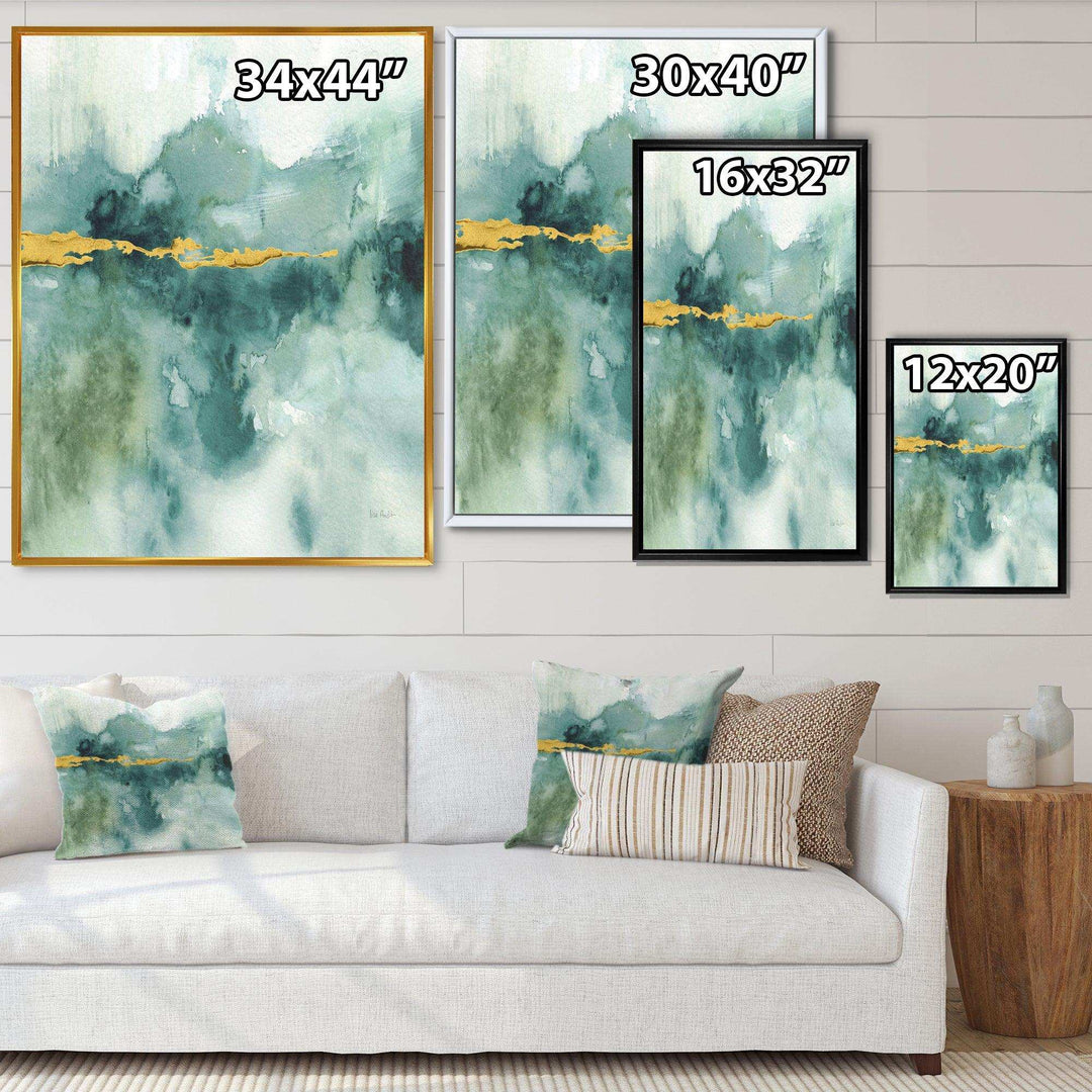 Blue Watercolor Impression with Gold - Traditional Living Room Wall Decor